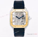 (TW )Best Replica Santos De Cartier Skeleton Two Tone Watch With Blue Leather Strap